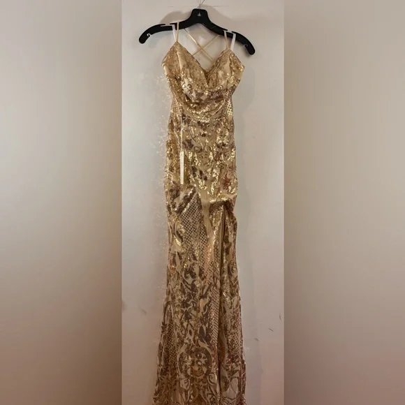 New Sparkly Sequin Mermaid Dress Spaghetti Straps Formal Evening Dress Slit - Picture 3 of 7